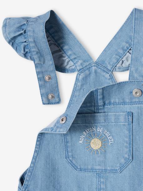 Korte denim meisjestuinbroek met ruches op de bandjes double stone - vertbaudet enfant 