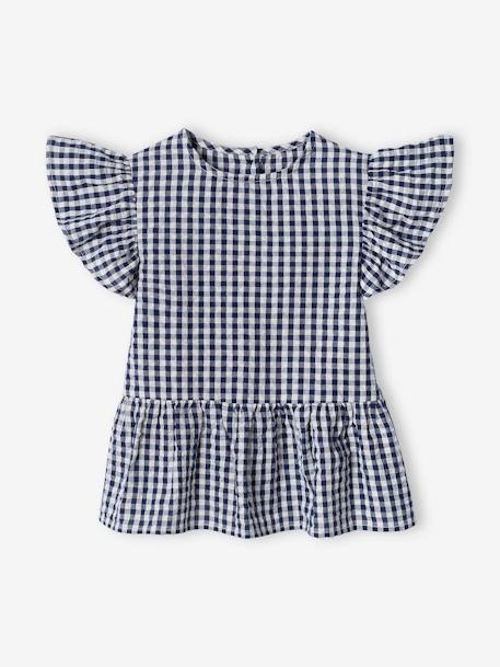 Geruite meisjesblouse met ruches marineblauw, geruit - vertbaudet enfant 