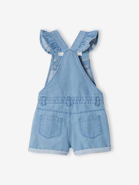 Korte denim meisjestuinbroek met ruches op de bandjes double stone - vertbaudet enfant 