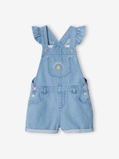 Meisje-Salopet, jumpsuit-Korte denim meisjestuinbroek met ruches op de bandjes