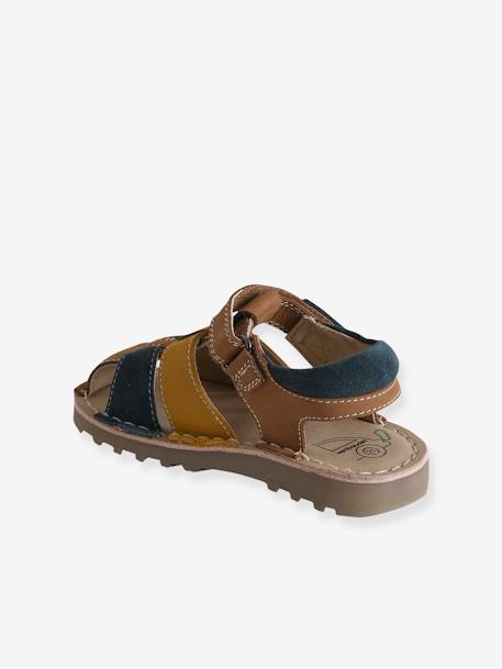 Leren sandalen met klittenband kinderen kleutercollectie beige+veel blauw - vertbaudet enfant 