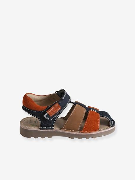 Leren sandalen met klittenband kinderen kleutercollectie beige+marineblauw+veel blauw - vertbaudet enfant 