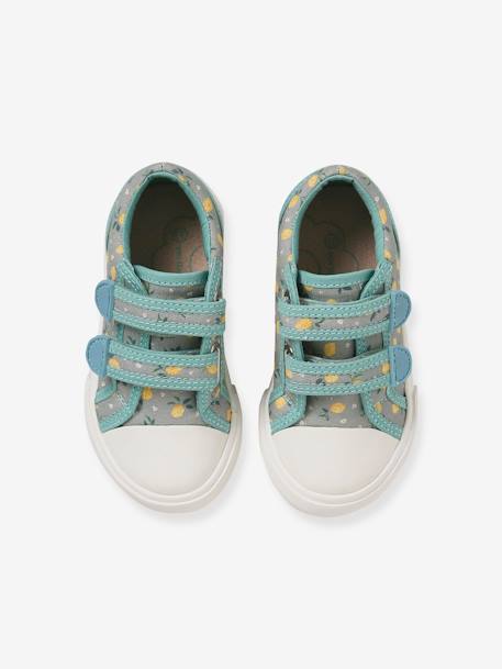 Sneakers met klittenband kleutercollectie gele bloemen+jeansblauw+lichtblauw+roze, bedrukt - vertbaudet enfant 