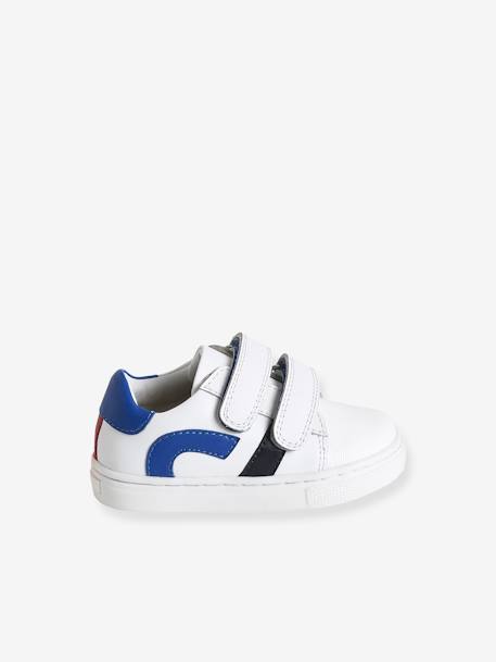 Leren geborstelde babysneakers blauw+wit - vertbaudet enfant 