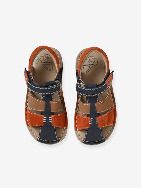 Leren sandalen met klittenband kinderen kleutercollectie beige+marineblauw+veel blauw - vertbaudet enfant 