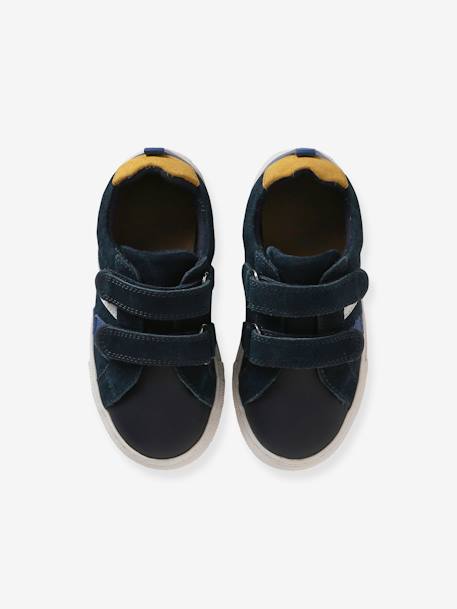 Leren sneakers met klittenband voor jongens kleutercollectie marineblauw+veel blauw - vertbaudet enfant 