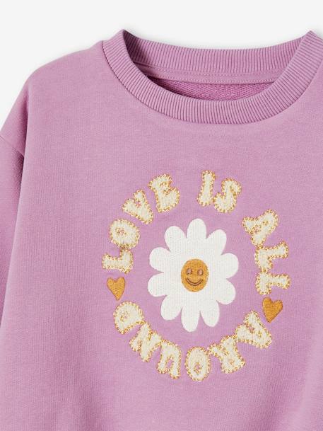 Sweater met blomenmotief in lusjesstof zachtpaars - vertbaudet enfant 