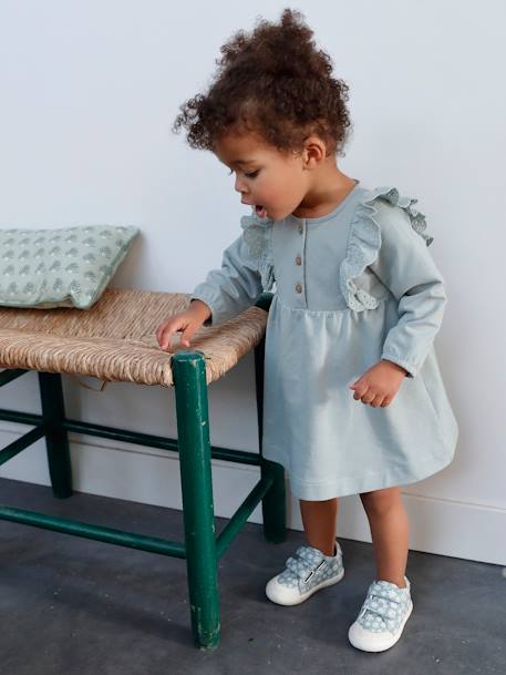 Stoffen tennisschoenen met klittenband voor babymeisjes blauwe madeliefjesprint+paars, bedrukt+roze, bedrukt+WIT - vertbaudet enfant 