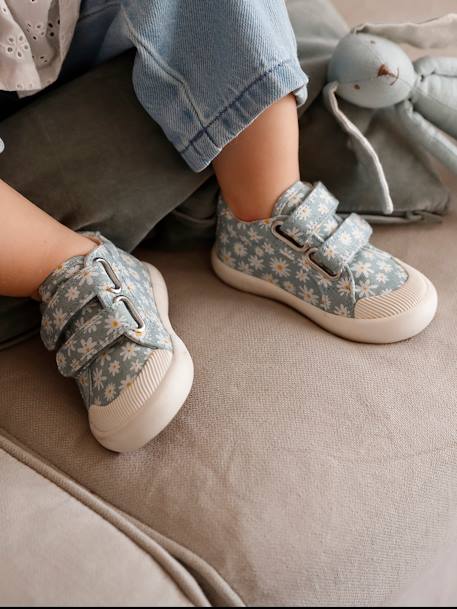 Stoffen tennisschoenen met klittenband voor babymeisjes blauwe madeliefjesprint+paars, bedrukt+roze, bedrukt+WIT - vertbaudet enfant 