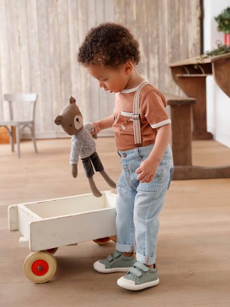 Denim babyjeans met afneembare schouderbandjes gebleekt denim - vertbaudet enfant 