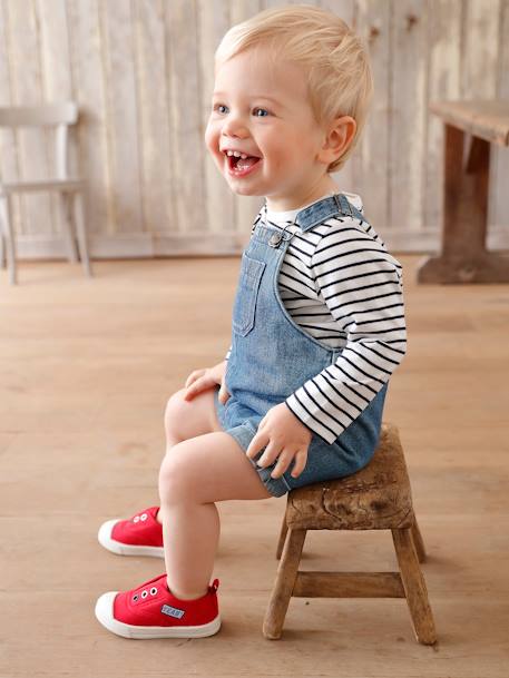 Elastische stoffen babysneakers jeansblauw+rood - vertbaudet enfant 