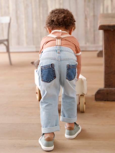 Denim babyjeans met afneembare schouderbandjes gebleekt denim - vertbaudet enfant 