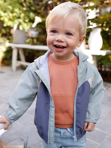 Windjack colorblock voor babyjongens blauwgroen+kameel - vertbaudet enfant 