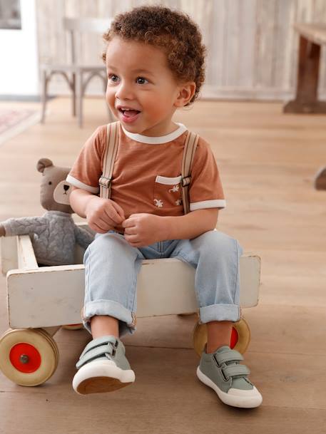 Denim babyjeans met afneembare schouderbandjes gebleekt denim - vertbaudet enfant 