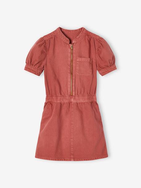 Meisjesjurk met ritssluiting en en bolmouwen terracotta - vertbaudet enfant 