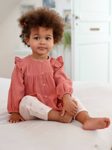 Babyblouse van katoengaas met ruches hemelsblauw+ijsblauw+oudroze - vertbaudet enfant 