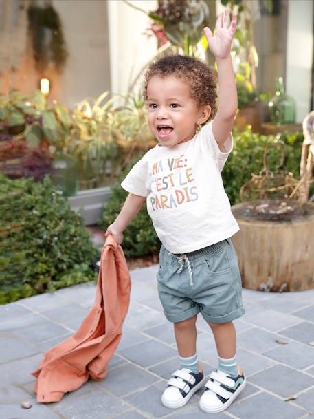 Gekeperde short met elastische tailleband babyjongen beige+camel+groengrijs - vertbaudet enfant 