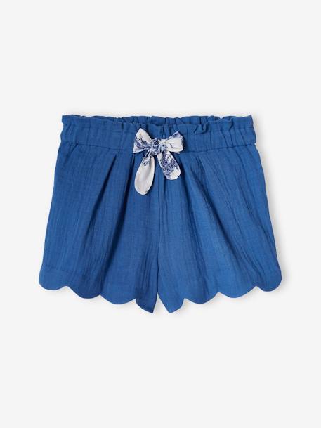 Katoenen meisjesshort van gaas met schubbenprint blauw+blauw, bedrukt+nude - vertbaudet enfant 