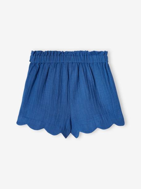 Katoenen meisjesshort van gaas met schubbenprint blauw+blauw, bedrukt+nude - vertbaudet enfant 