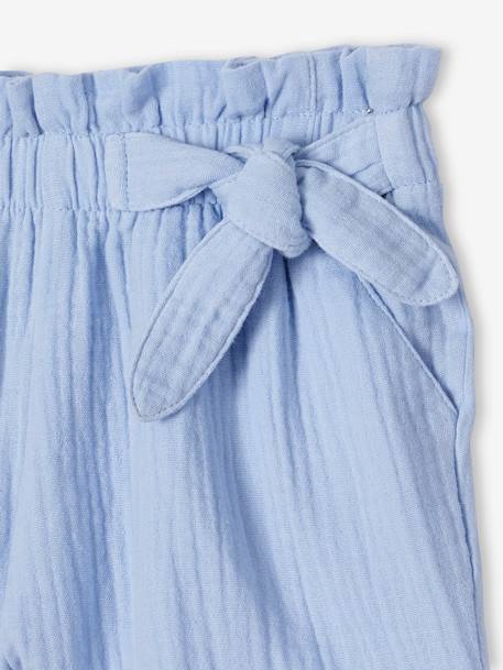 Meisjesshort in 'paperbag'-stijl, van katoengaas koraal+lichtblauw+vanille - vertbaudet enfant 