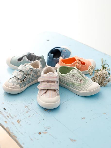 Stoffen tennisschoenen met klittenband voor babymeisjes blauwe madeliefjesprint+paars, bedrukt+roze, bedrukt+WIT - vertbaudet enfant 