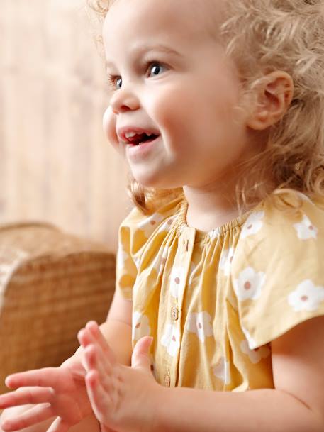 Babyblouseje met vlindermouwen lichtblauw+lichtgeel - vertbaudet enfant 