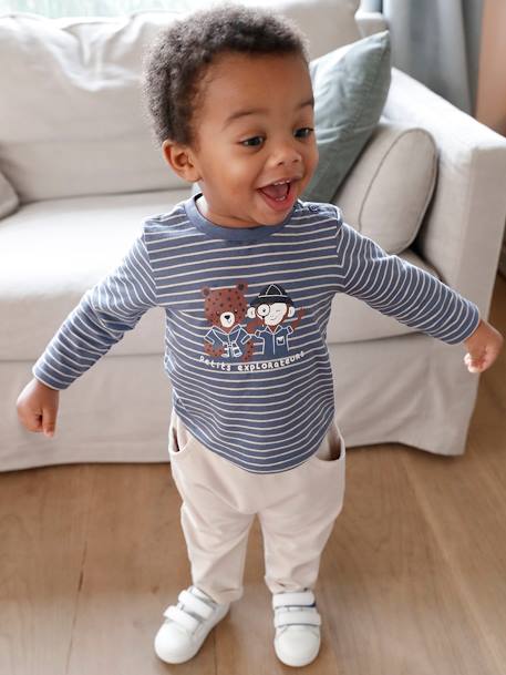 Babyset T-shirt + molton broek gestreept / karamel+indigoblauw - vertbaudet enfant 