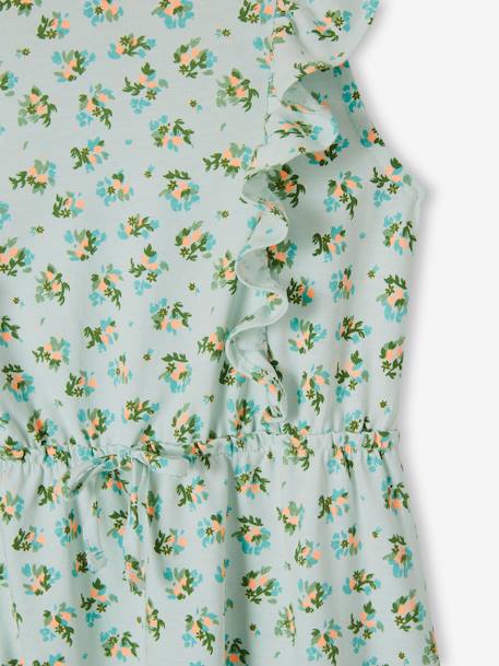 Meisjesjurk met ruches en print groen met print+hemelsblauw+rozen - vertbaudet enfant 