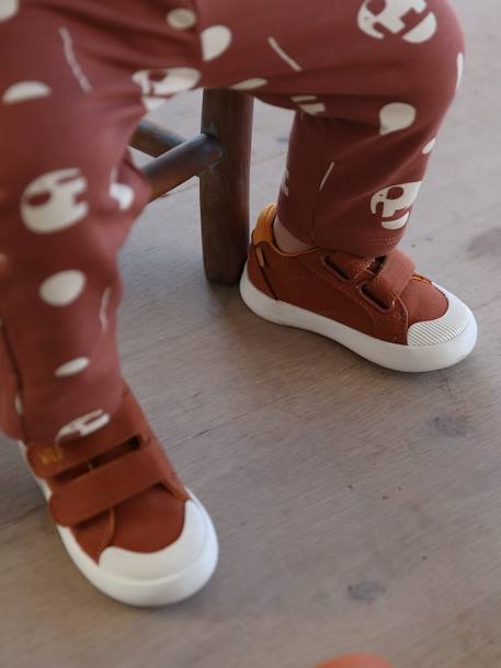 Stoffen sneakers met klittenband babyjongen bruin+donkerbruin - vertbaudet enfant 