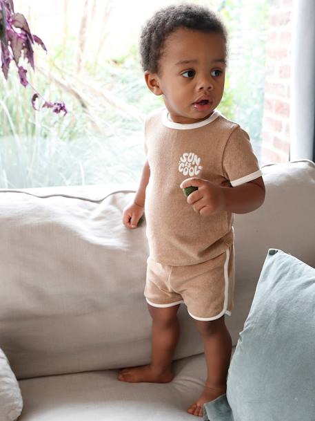 Badstoffen babyset met T-shirt en short taupe - vertbaudet enfant 