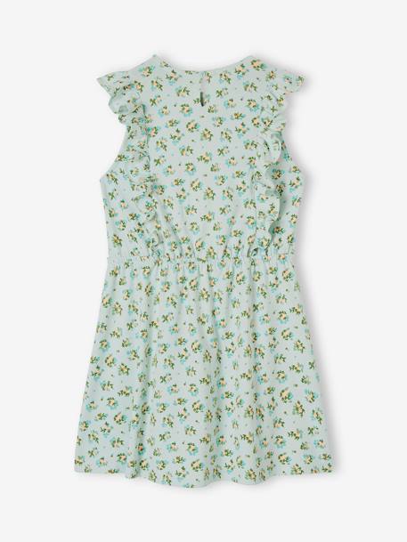 Meisjesjurk met ruches en print groen met print+hemelsblauw+rozen - vertbaudet enfant 