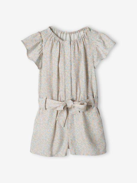 Jumpsuit voor meisjes beige met roze bloemenprint+ecru+wit, bedrukt - vertbaudet enfant 