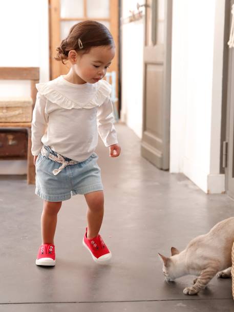 Paperbag short met riem voor baby gebleekt denim - vertbaudet enfant 