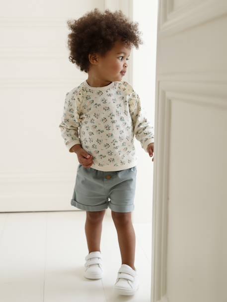 Short met elastische taille voor baby's celadongroen+klei+lichtroze - vertbaudet enfant 