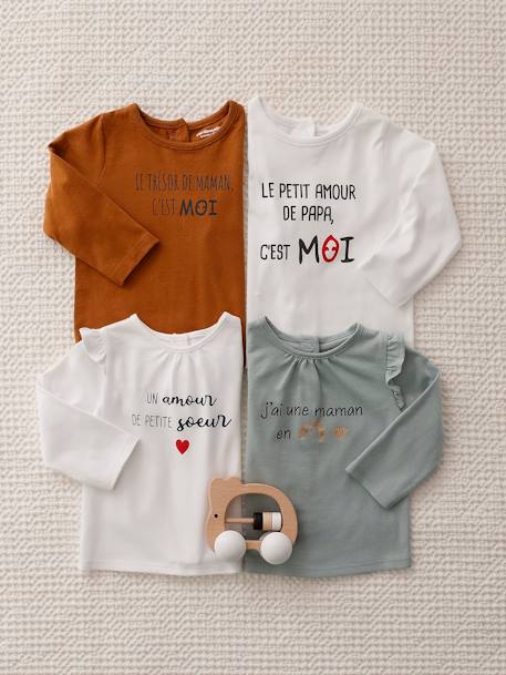 T-shirt met lange mouwen en tekst voor baby's groenblauw+wit - vertbaudet enfant 