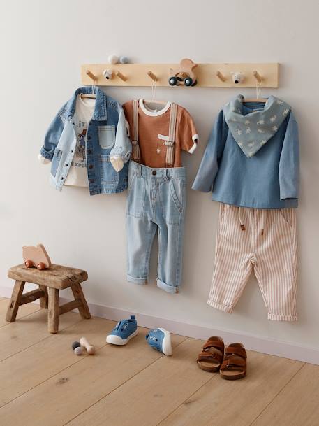 Denim babyjeans met afneembare schouderbandjes gebleekt denim - vertbaudet enfant 