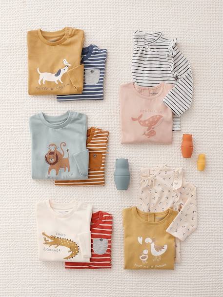 Set van 2 shirts met dierenmotief en strepen brons - vertbaudet enfant 