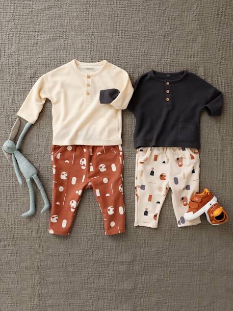 Babyset T-shirt + molton broek betongrijs+kaki - vertbaudet enfant 