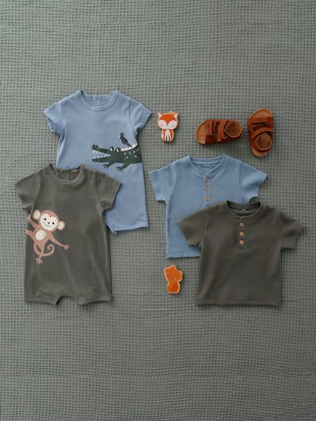 Tunesisch baby-T-shirt met smokwerk kaki+kameel - vertbaudet enfant 