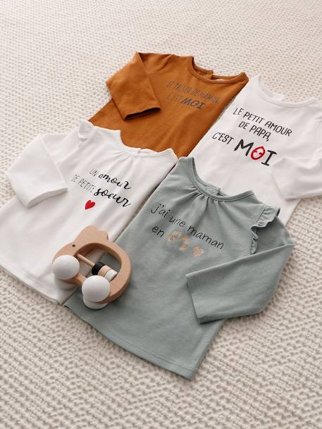 T-shirt met lange mouwen en tekst voor baby's groenblauw+wit - vertbaudet enfant 