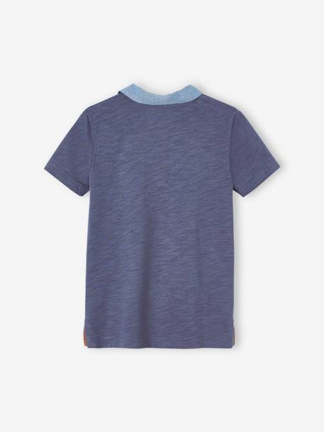 Jongens poloshirt met strepen en chambray details leiblauw - vertbaudet enfant 