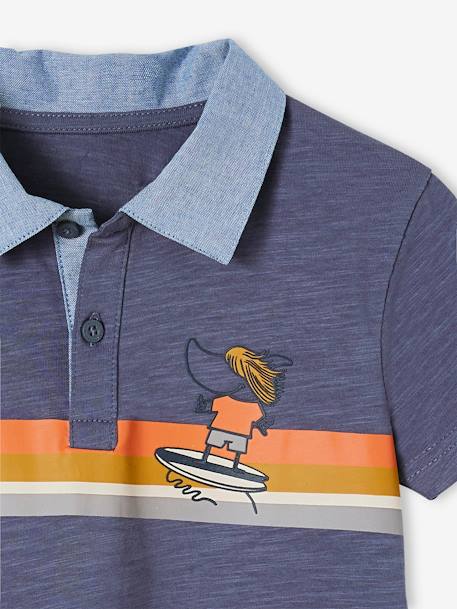 Jongens poloshirt met strepen en chambray details leiblauw - vertbaudet enfant 