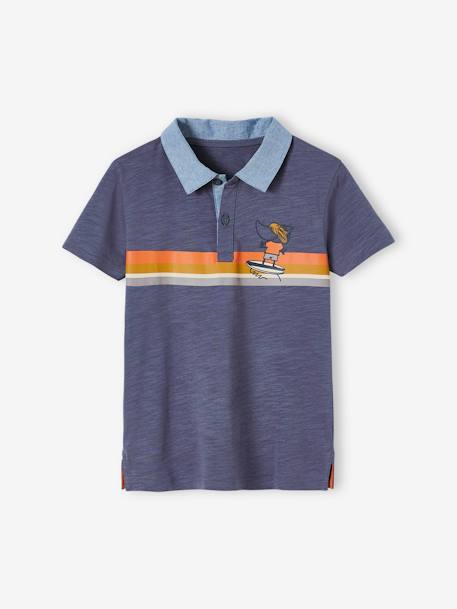 Jongens poloshirt met strepen en chambray details leiblauw - vertbaudet enfant 