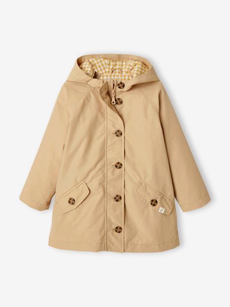 Meisjestrenchcoat met capuchon beige+kaki - vertbaudet enfant 