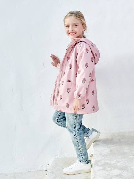 Regenjas bvoor meisjes meisje met bloemmotief  en capuchon 6476+6646+ecru+marineblauw, gestreept+Paars met print+saliegroen - vertbaudet enfant 