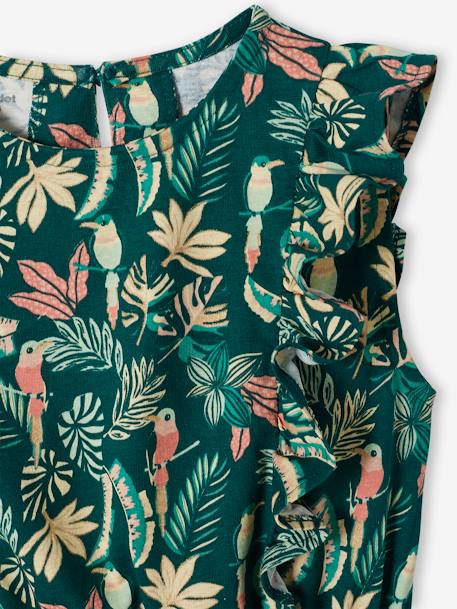 Meisjesjurk met ruches en print groen met print+hemelsblauw+rozen - vertbaudet enfant 