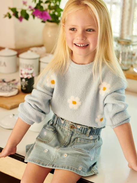 Meisjesrok van jeans met geborduurde bloemen double stone - vertbaudet enfant 