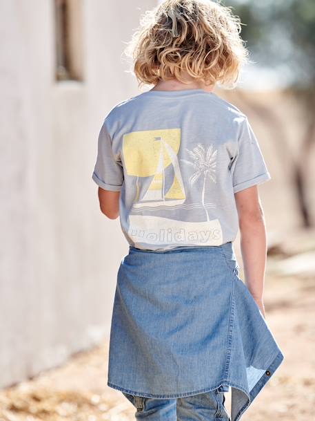 Jongens-T-shirt met groot bootmotief op de rug hemelsblauw - vertbaudet enfant 