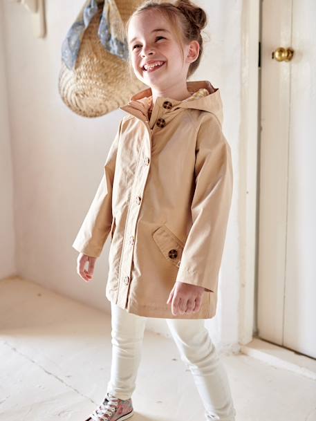 Meisjestrenchcoat met capuchon beige+kaki - vertbaudet enfant 