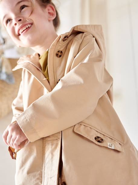 Meisjestrenchcoat met capuchon beige+kaki - vertbaudet enfant 